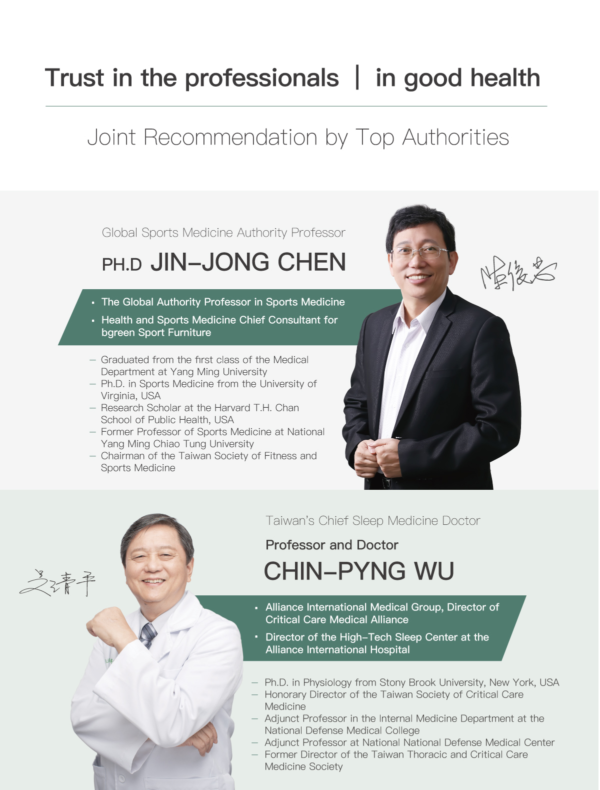 Global Sports Medicine Authority JIN-JONG CHEN. Taiwan's Chief Sleep Medicine Doctor CHIN-PYNG WU.