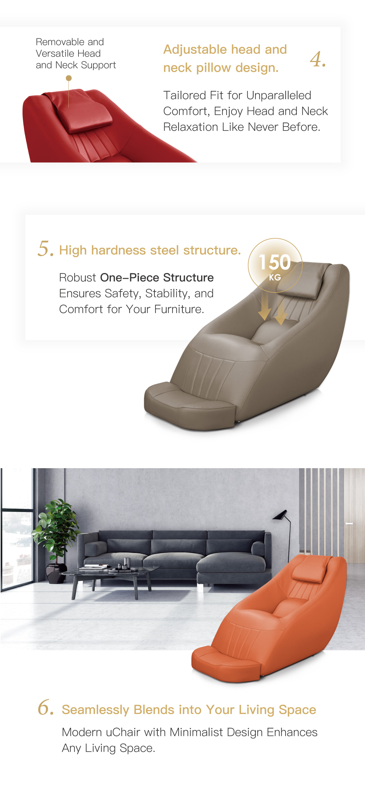 Adjustable head and neck pillow design. High hardness steel structure. Seamlessly Blends into Your Living Space.